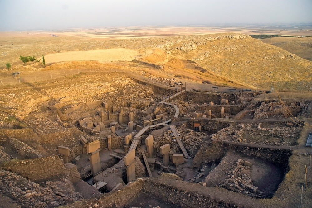 Aerial view of the excavated monumental enclosures at Göbeklitepe