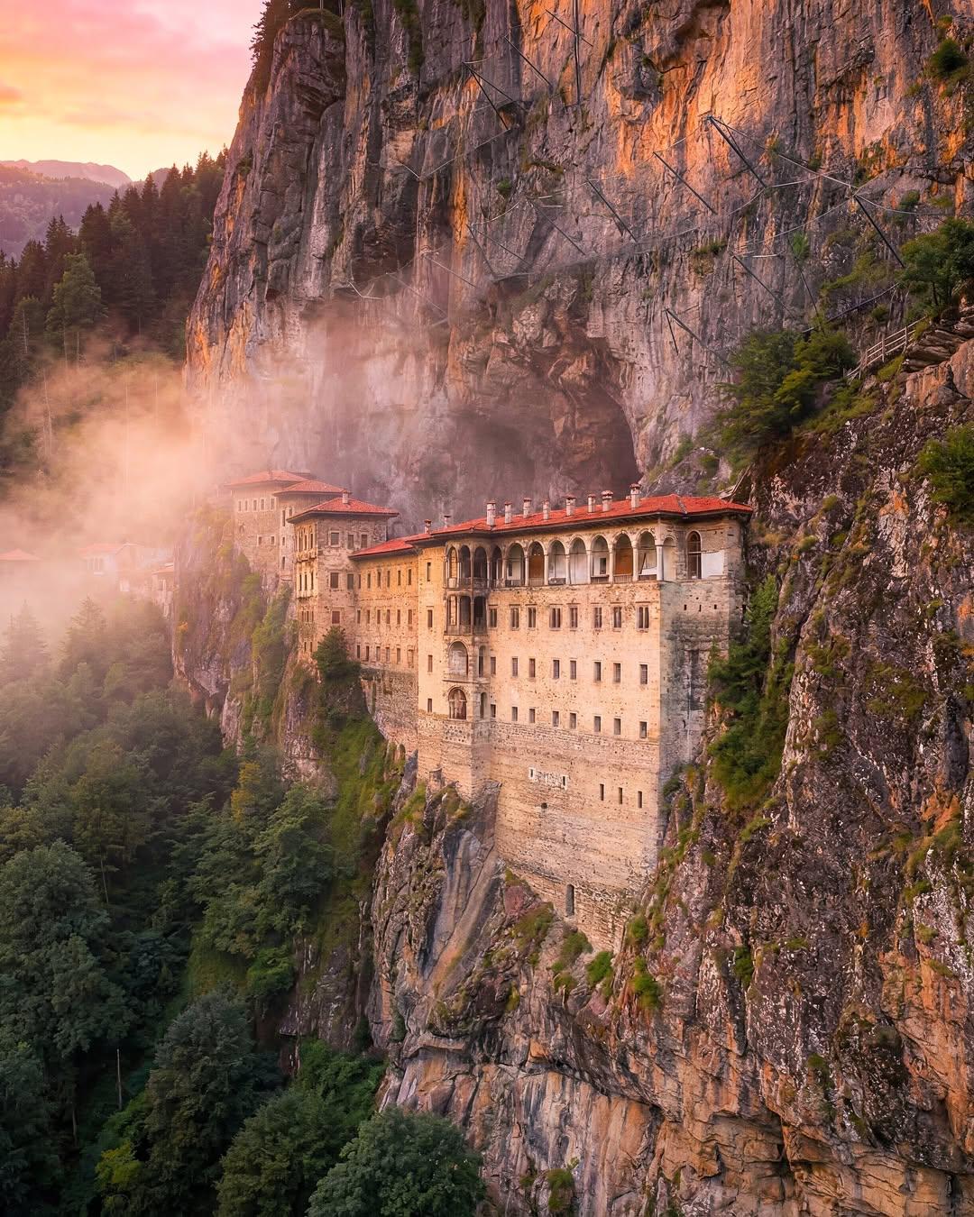 Sümela Monastery built into a forested cliff above the Altındere valley
