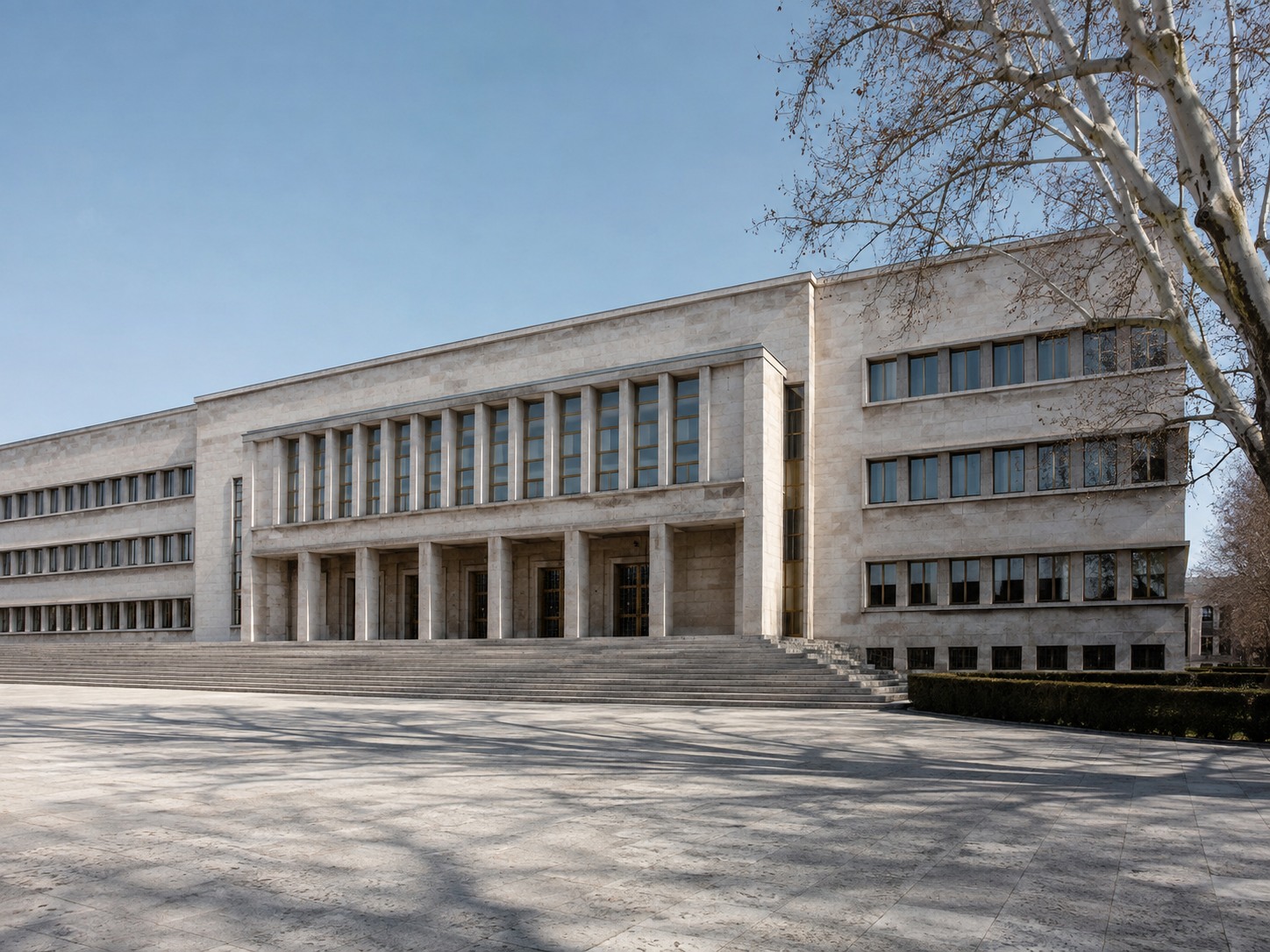 A restrained republican modernist civic façade in Ankara