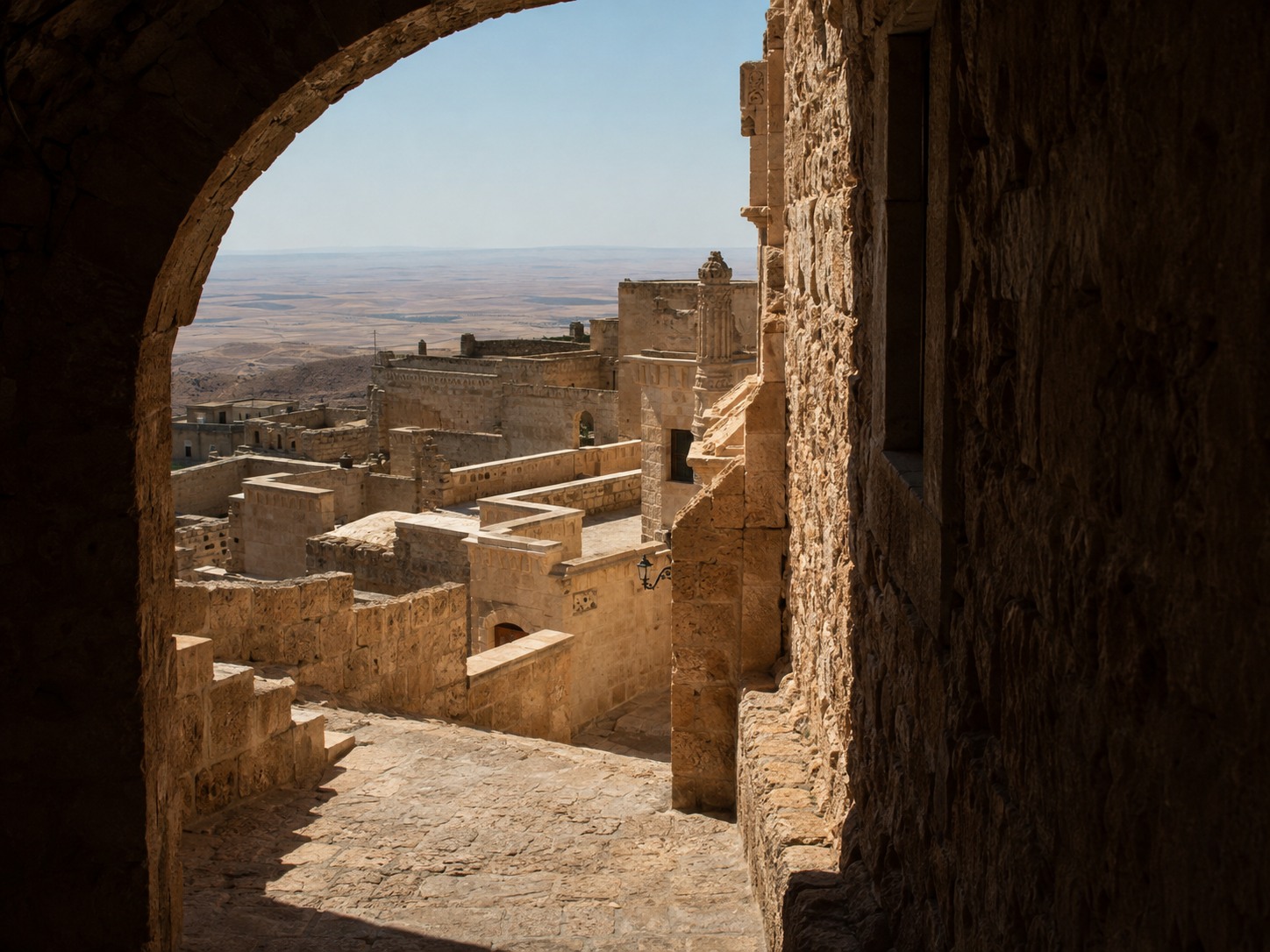 Stone terraces and deep shade in Mardin
