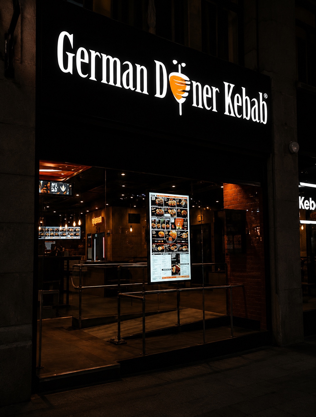 A döner restaurant at night in Germany