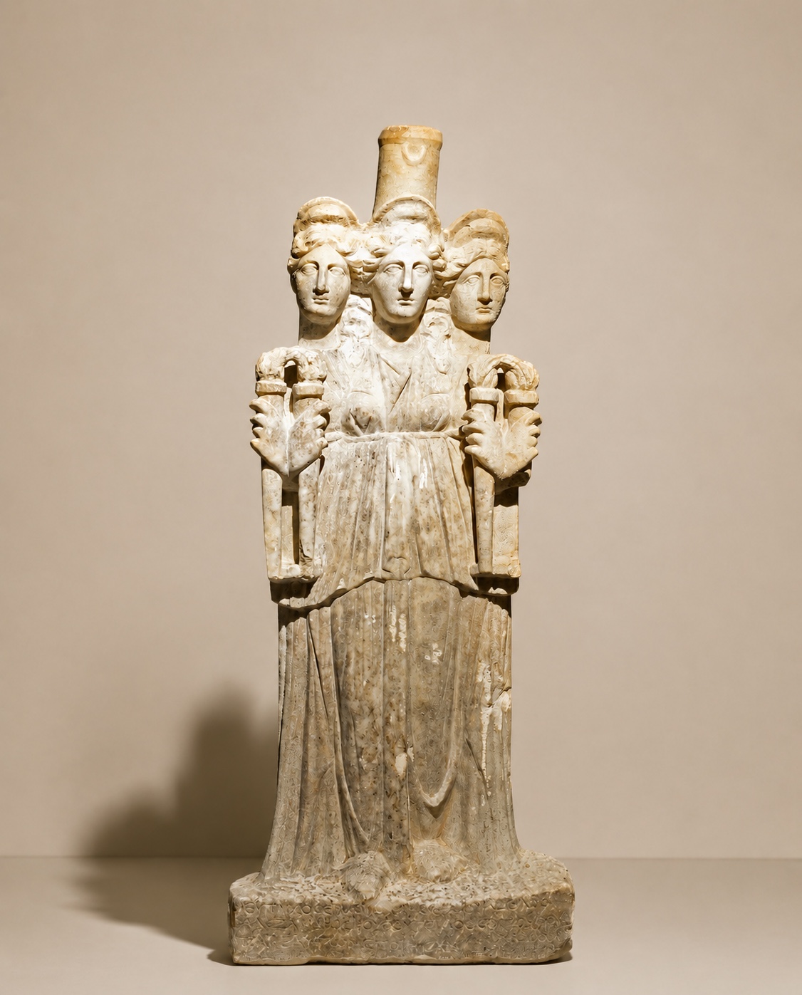 An editorial museum study of a triple-form Anatolian goddess figure
