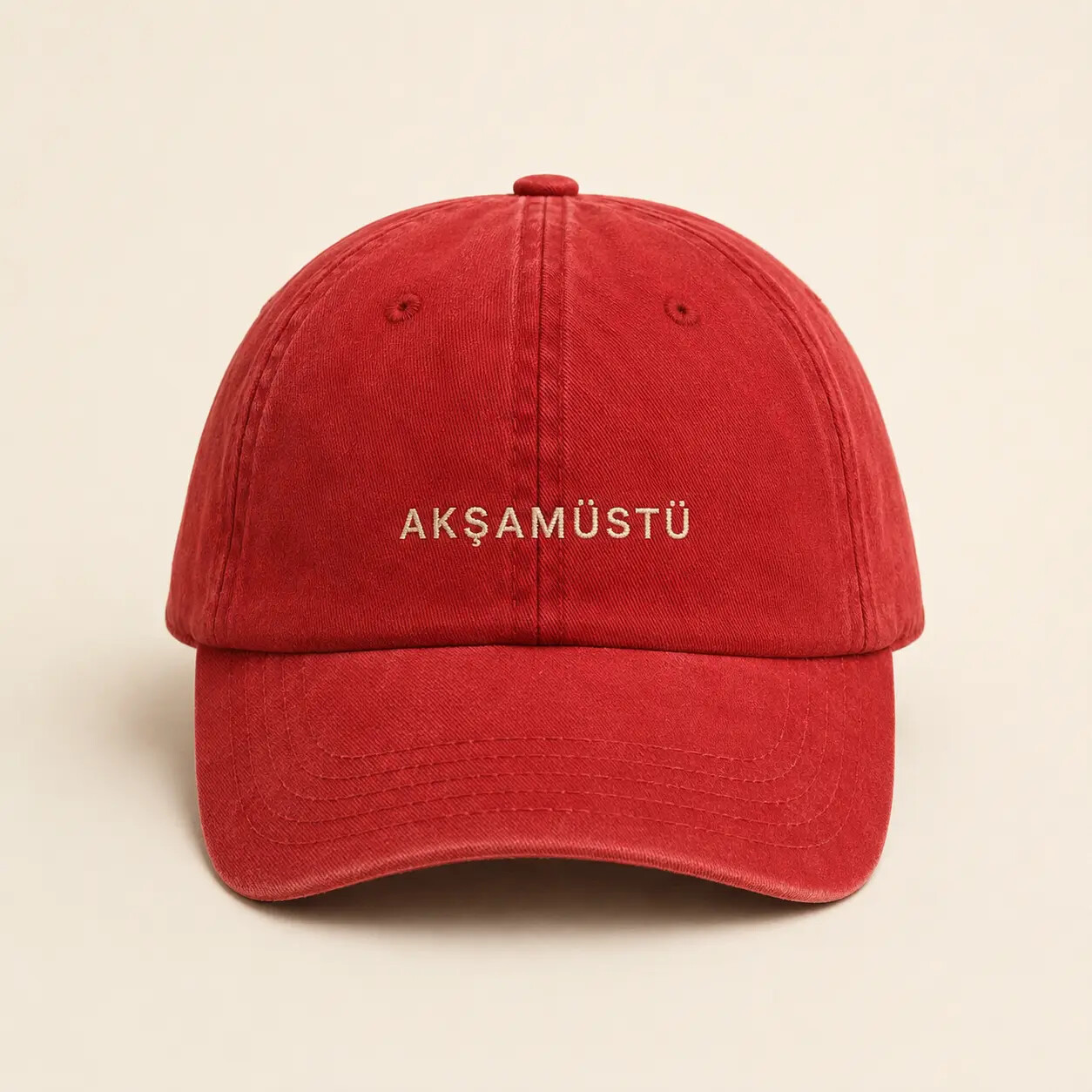 Red Akşamüstü embroidered cap