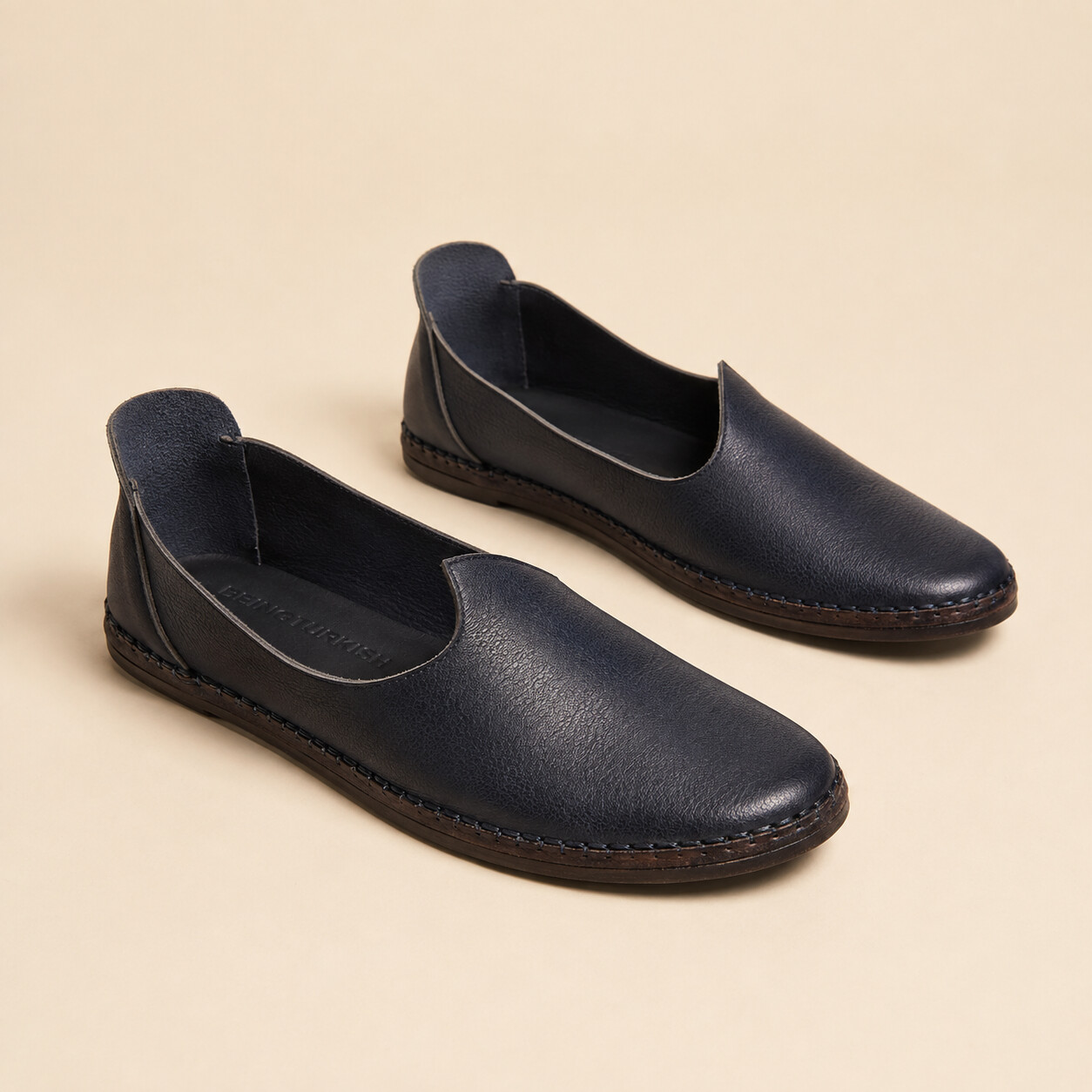 BEINGTURKISH night navy leather Antep yemeni shoes