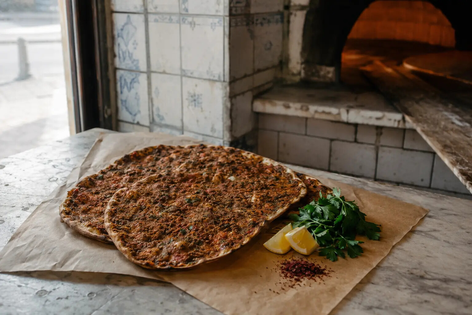 Fresh lahmacun at an old Istanbul bakery